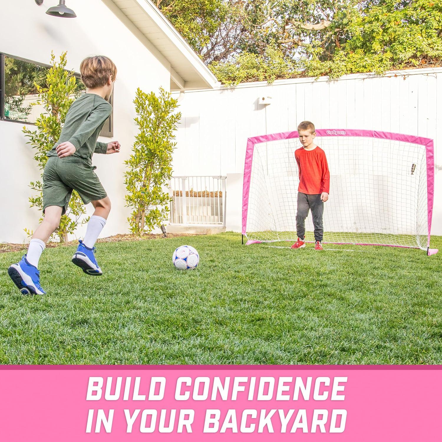 imageGoSports Portable Soccer Goals for Kids 13 Color Options Choose 4 x 3 ft or 6 x 4 ft Team Tone Pop Up Nets for BackyardPink