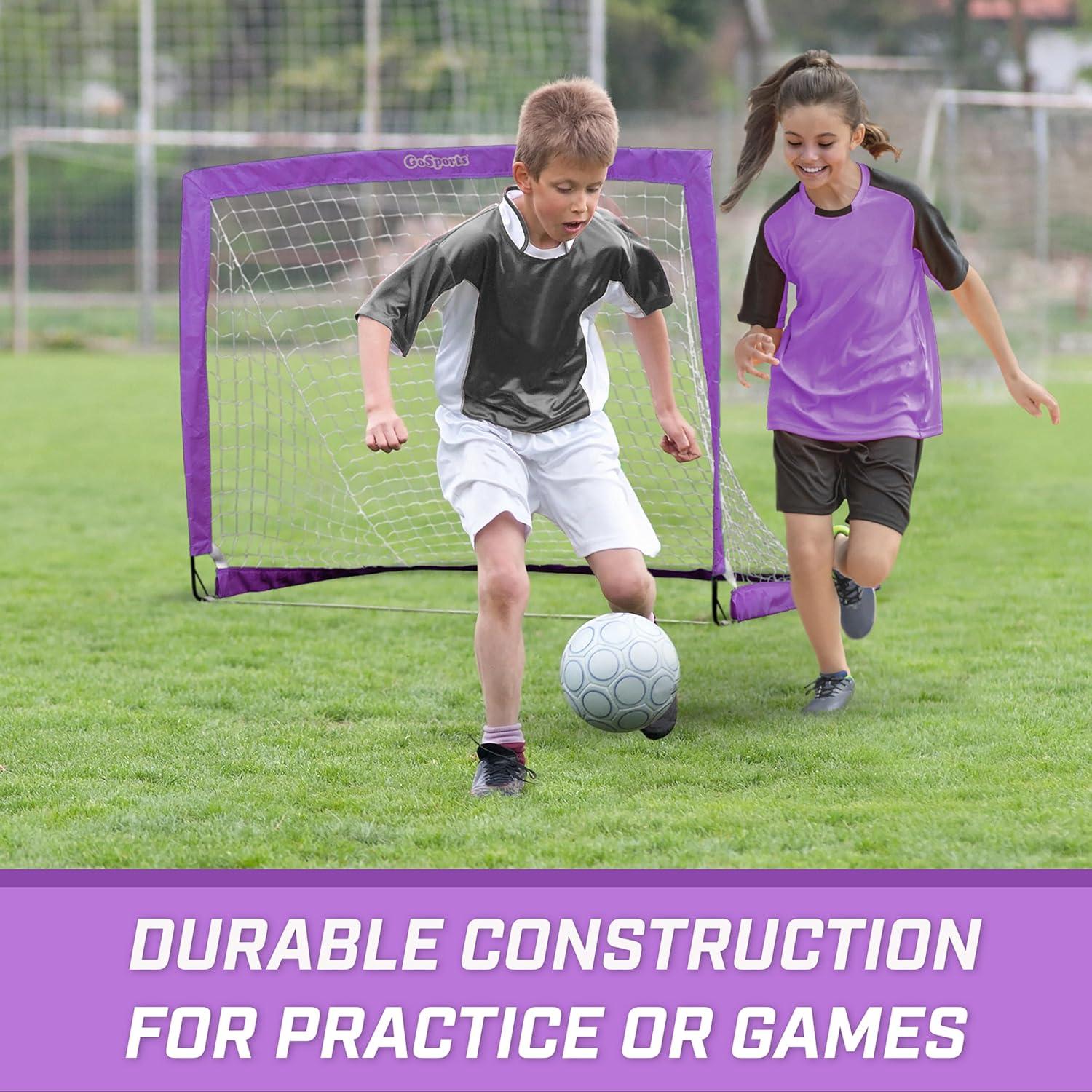 imageGoSports Portable Soccer Goals for Kids 13 Color Options Choose 4 x 3 ft or 6 x 4 ft Team Tone Pop Up Nets for BackyardPurple