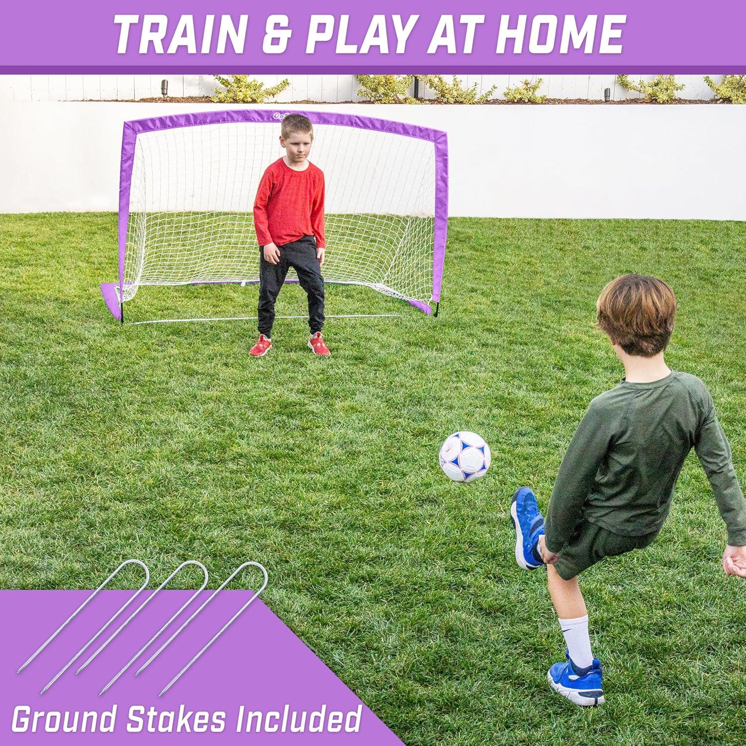 imageGoSports Portable Soccer Goals for Kids 13 Color Options Choose 4 x 3 ft or 6 x 4 ft Team Tone Pop Up Nets for BackyardPurple
