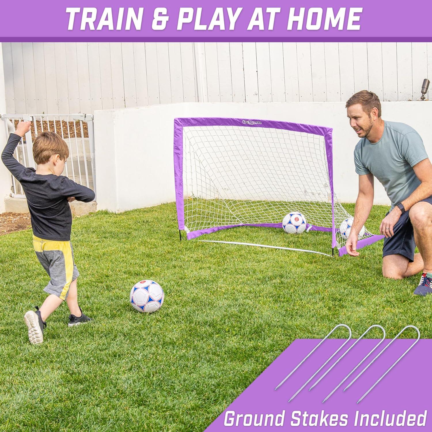 imageGoSports Portable Soccer Goals for Kids 13 Color Options Choose 4 x 3 ft or 6 x 4 ft Team Tone Pop Up Nets for BackyardPurple