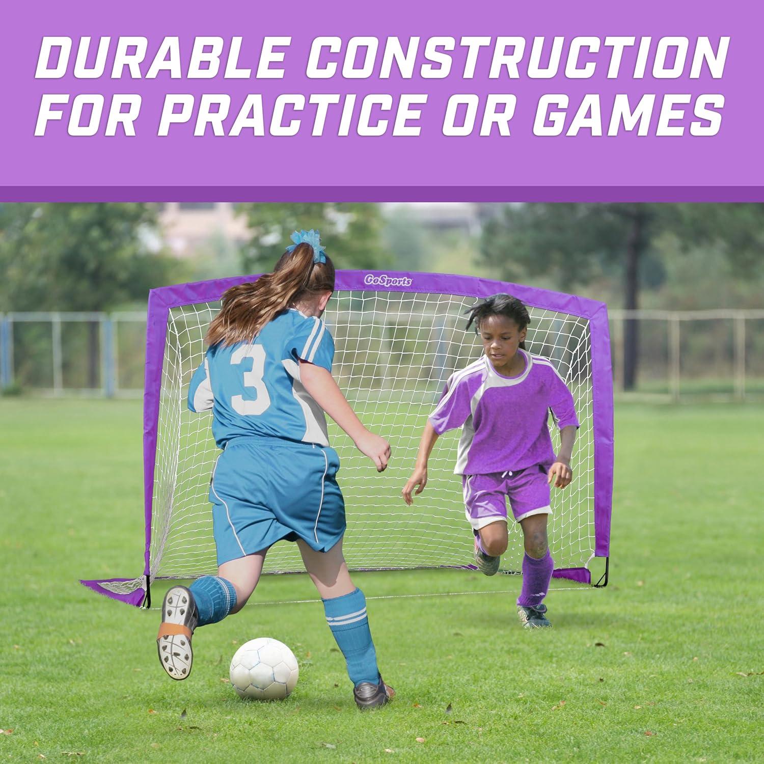 imageGoSports Portable Soccer Goals for Kids 13 Color Options Choose 4 x 3 ft or 6 x 4 ft Team Tone Pop Up Nets for BackyardPurple