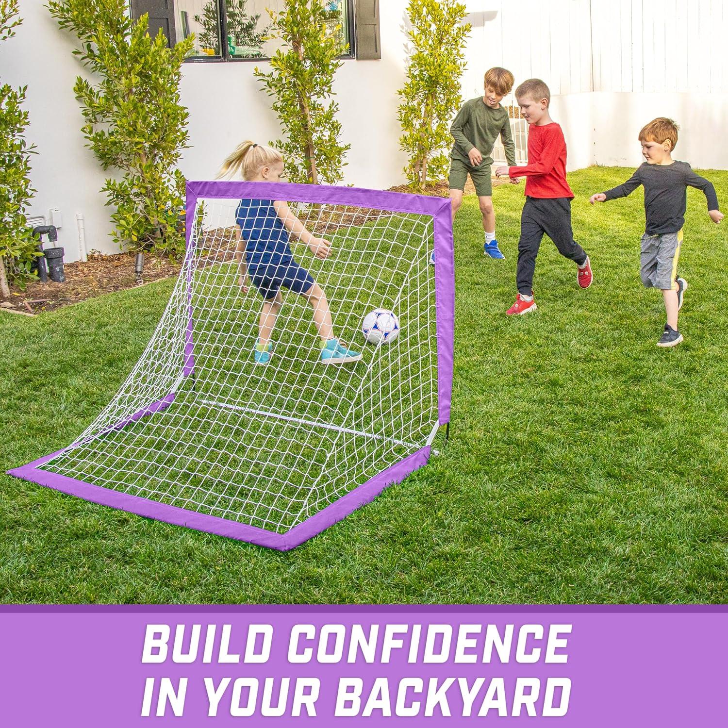 imageGoSports Portable Soccer Goals for Kids 13 Color Options Choose 4 x 3 ft or 6 x 4 ft Team Tone Pop Up Nets for BackyardPurple