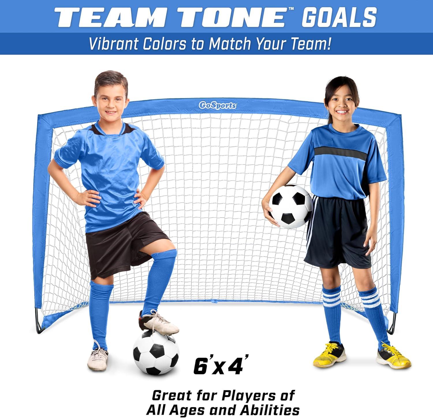 imageGoSports Portable Soccer Goals for Kids  13 Color Options  Choose 4 x 3 ft or 6 x 4 ft  Team Tone Pop Up Nets for BackyardRoyal Blue