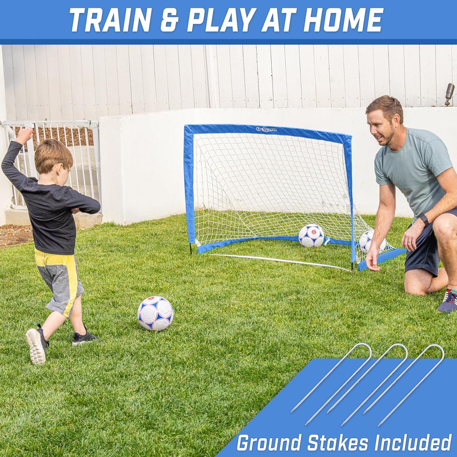 imageGoSports Portable Soccer Goals for Kids  13 Color Options  Choose 4 x 3 ft or 6 x 4 ft  Team Tone Pop Up Nets for BackyardRoyal Blue