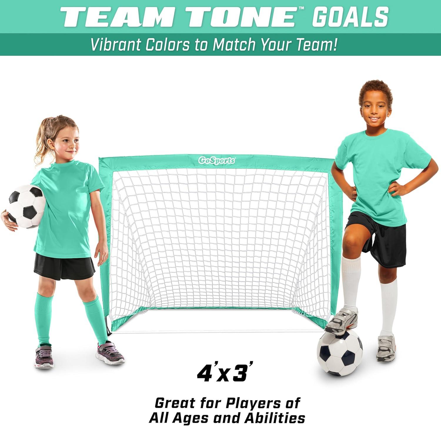 imageGoSports Portable Soccer Goals for Kids  13 Color Options  Choose 4 x 3 ft or 6 x 4 ft  Team Tone Pop Up Nets for BackyardTurquoise