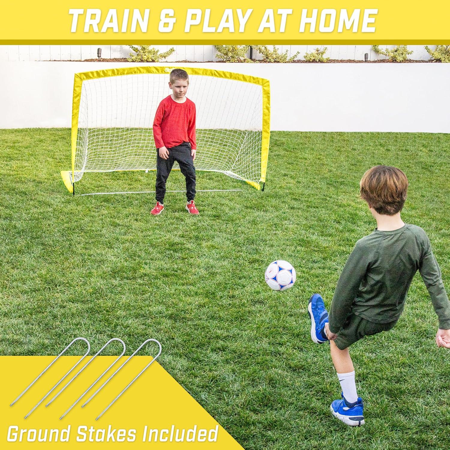 imageGoSports Portable Soccer Goals for Kids  13 Color Options  Choose 4 x 3 ft or 6 x 4 ft  Team Tone Pop Up Nets for BackyardYellow