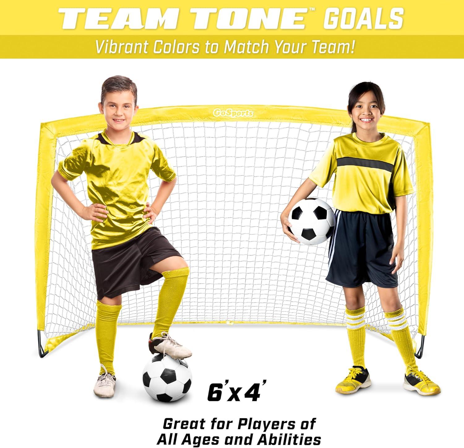 imageGoSports Portable Soccer Goals for Kids  13 Color Options  Choose 4 x 3 ft or 6 x 4 ft  Team Tone Pop Up Nets for BackyardYellow