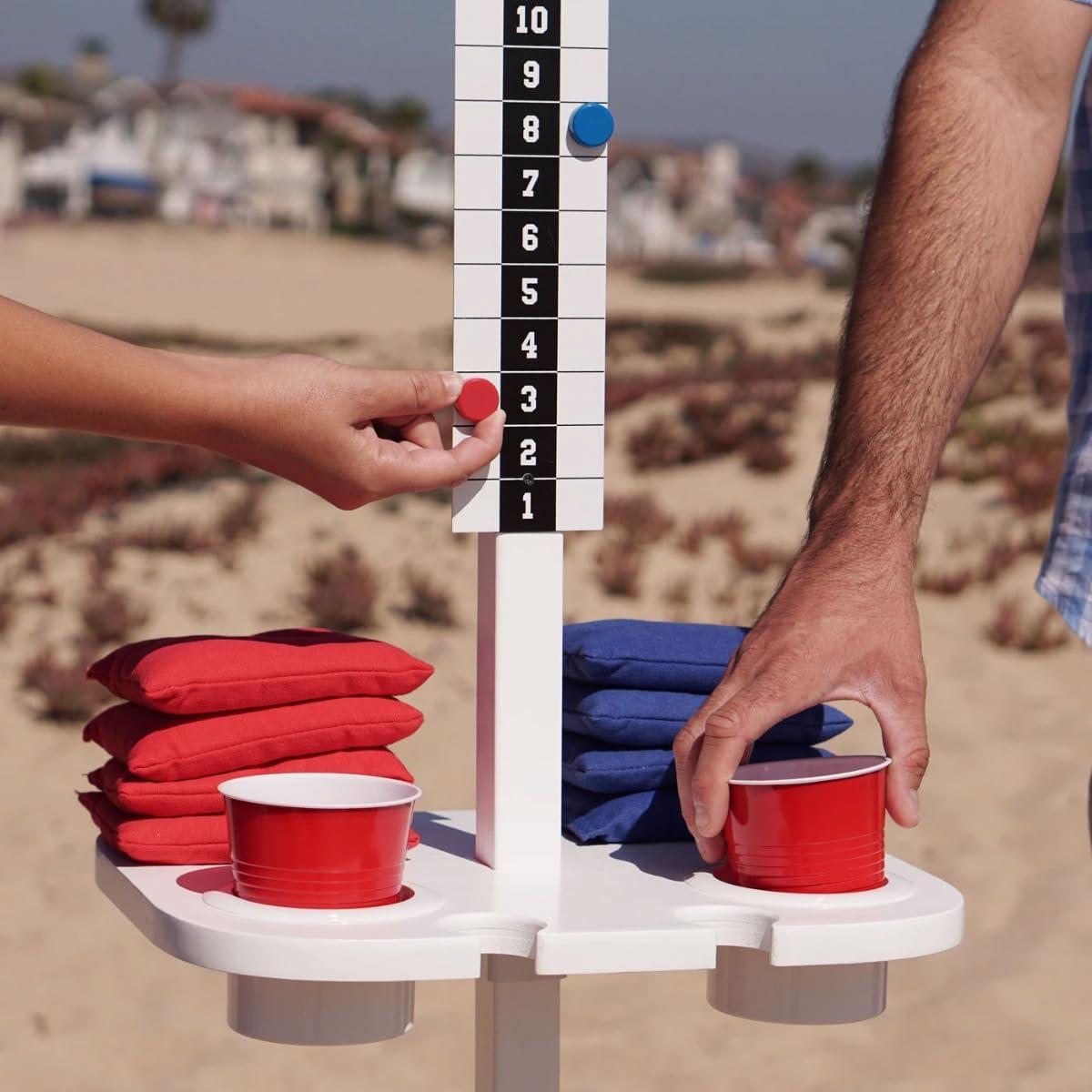 imageGoSports Wood Cornhole Scoreboard with Drink Holders  Dark Stain or White  Score Tracker Accessory for Backyard Games  Set of 2 ScoreCaddy TablesClassic White Finish