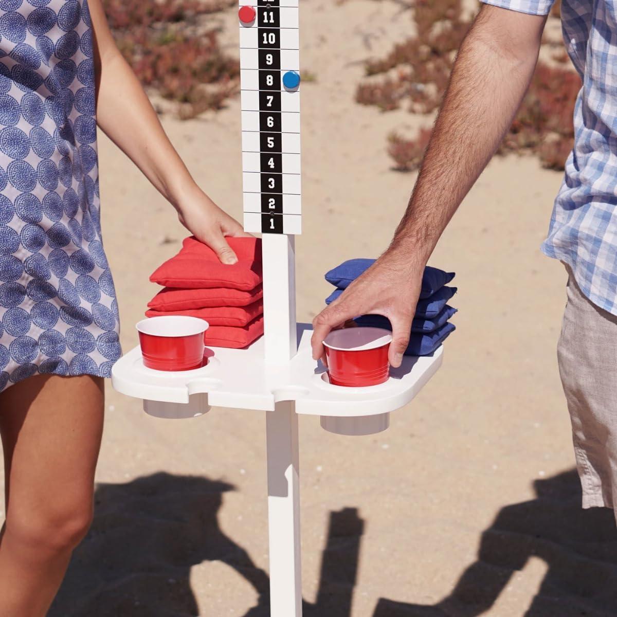 imageGoSports Wood Cornhole Scoreboard with Drink Holders  Dark Stain or White  Score Tracker Accessory for Backyard Games  Set of 2 ScoreCaddy TablesClassic White Finish