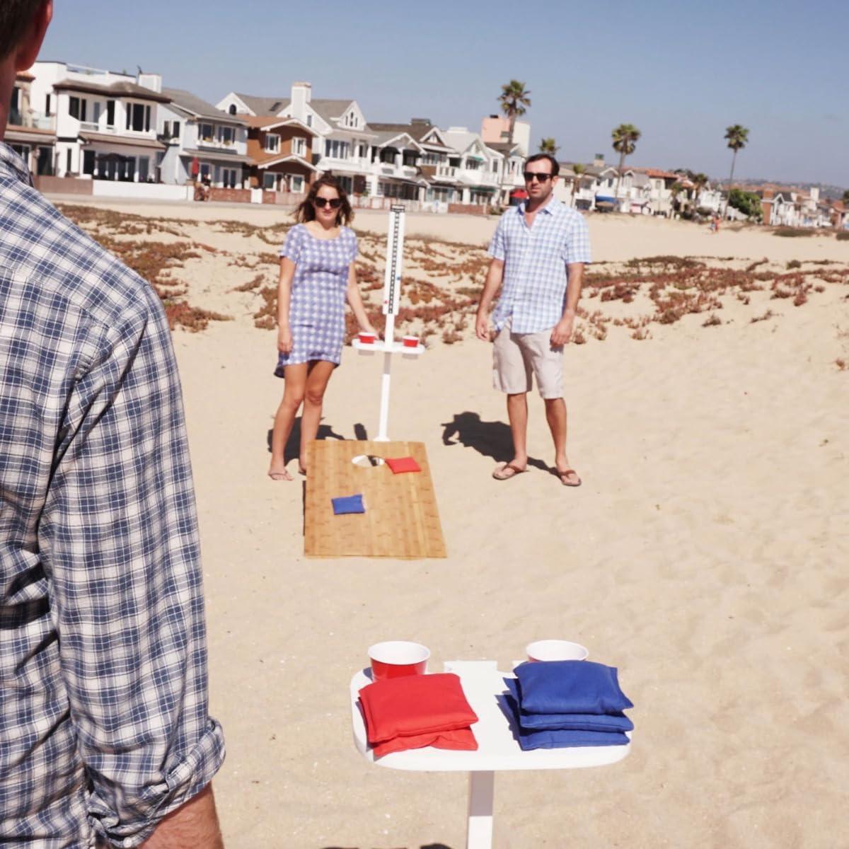 imageGoSports Wood Cornhole Scoreboard with Drink Holders  Dark Stain or White  Score Tracker Accessory for Backyard Games  Set of 2 ScoreCaddy TablesClassic White Finish