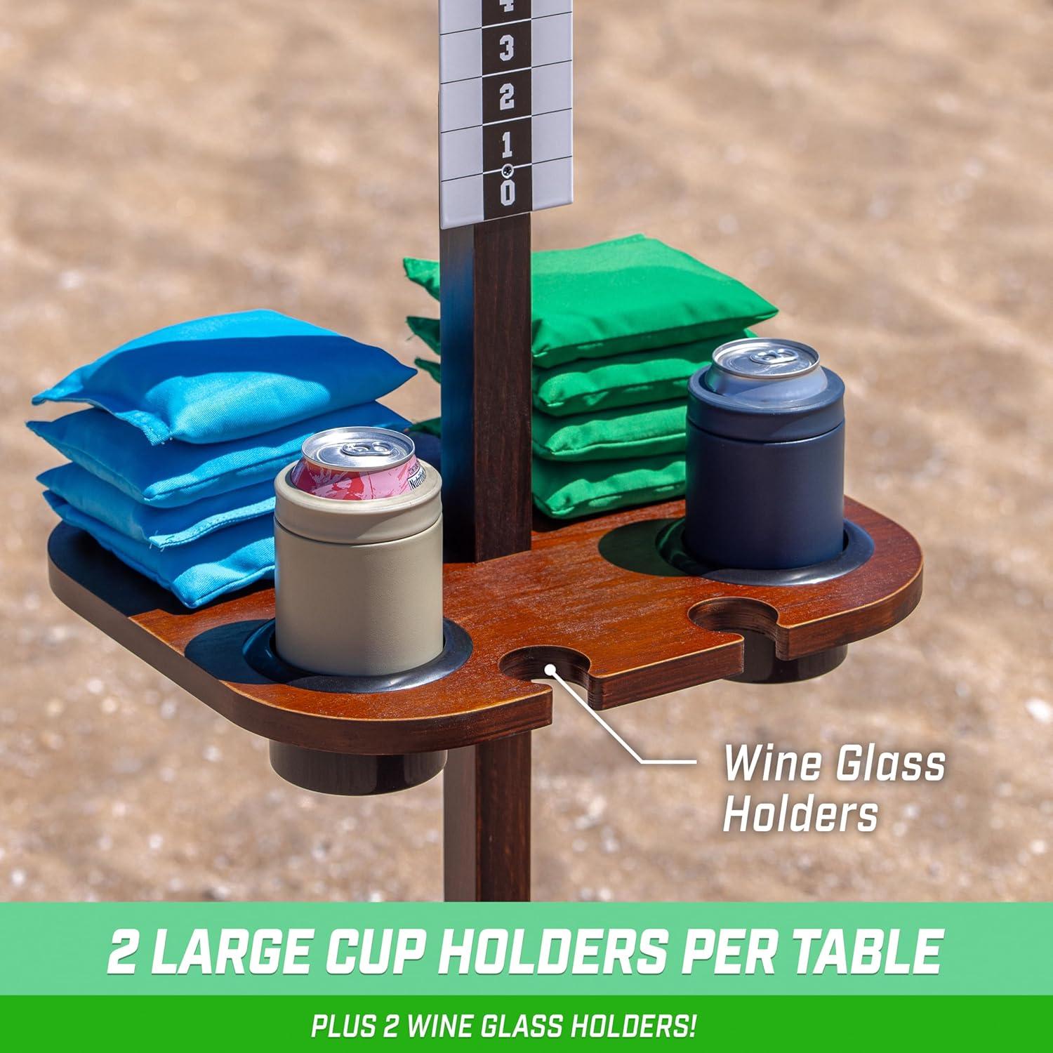 imageGoSports Wood Cornhole Scoreboard with Drink Holders  Dark Stain or White  Score Tracker Accessory for Backyard Games  Set of 2 ScoreCaddy TablesDark Stain Finish