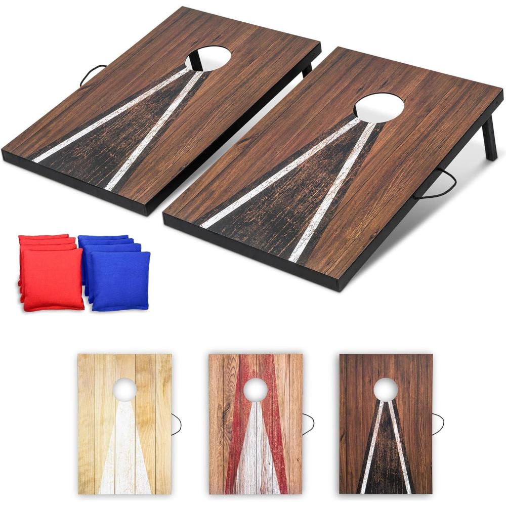 imageGoSports 3 x 2 ft Cornhole Board Set  Portable Outdoor Toss Game for Adults ampamp Family  Includes Set of 8 Bean Bags with Builtin Storage  Choose Your StyleDark Rustic
