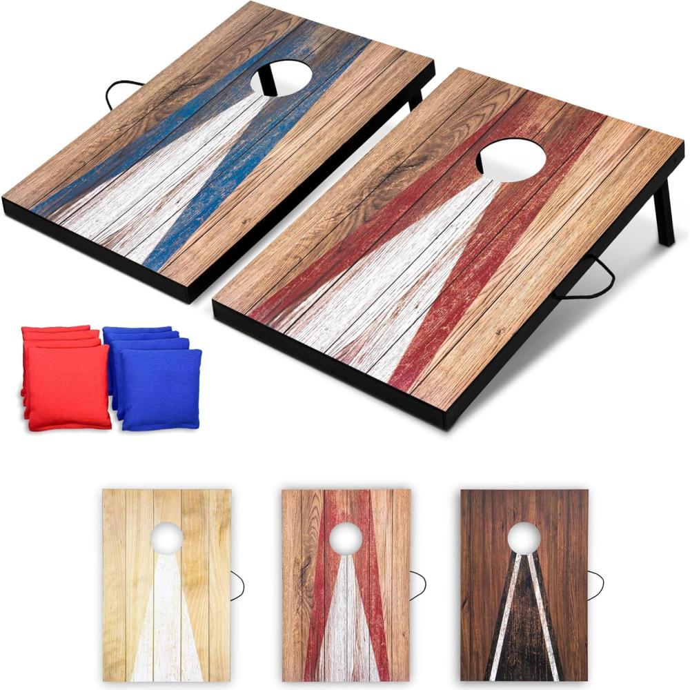 imageGoSports 3 x 2 ft Cornhole Board Set  Portable Outdoor Toss Game for Adults ampamp Family  Includes Set of 8 Bean Bags with Builtin Storage  Choose Your StyleRustic