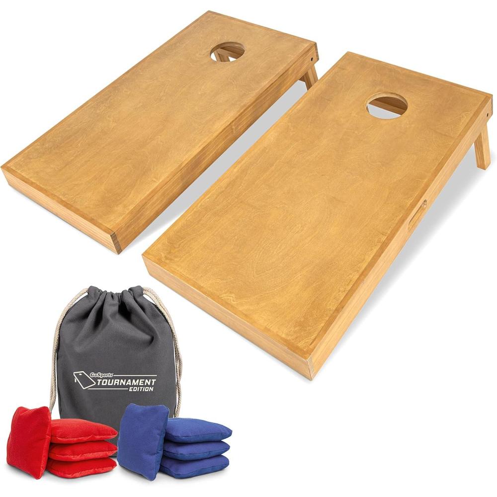 imageGoSports 4 ft x 2 ft Commercial Grade Cornhole Boards  Natural or Light Brown  Set Includes 8 Regulation Tournament Style Bean BagsLight Brown