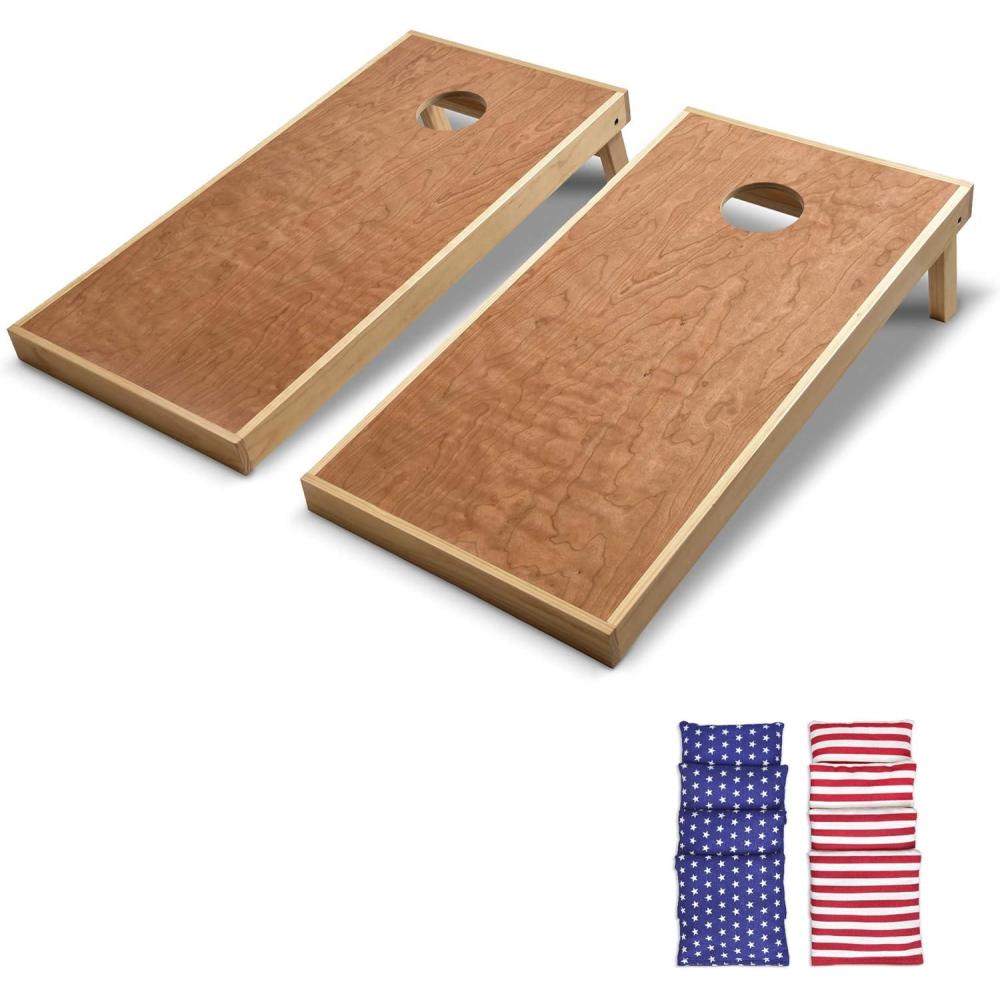 imageGoSports 4 ft x 2 ft Commercial Grade Cornhole Boards Set  Natural Wood Cornhole Boards Choose From Different Bean Bag Color CombinationsAmerican Stars and Stripes
