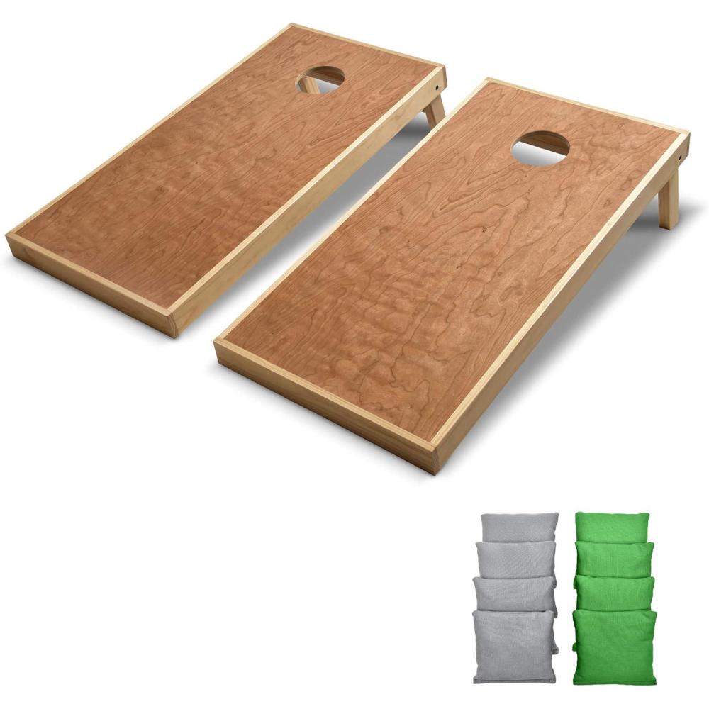 imageGoSports 4 ft x 2 ft Commercial Grade Cornhole Boards Set Natural Wood Cornhole Boards Choose From Different Bean Bag Color CombinationsBright Green Gray