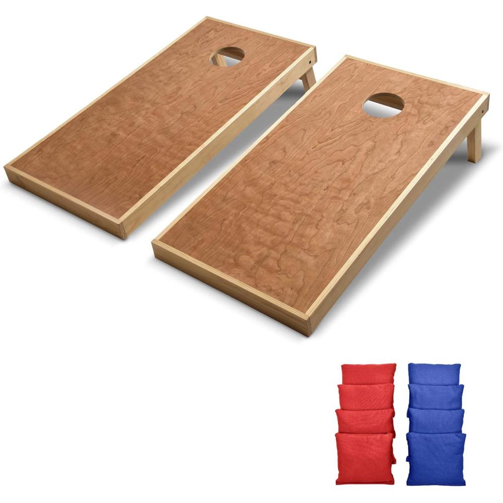 imageGoSports 4 ft x 2 ft Commercial Grade Cornhole Boards Set Natural Wood Cornhole Boards Choose From Different Bean Bag Color CombinationsClassic Red Blue