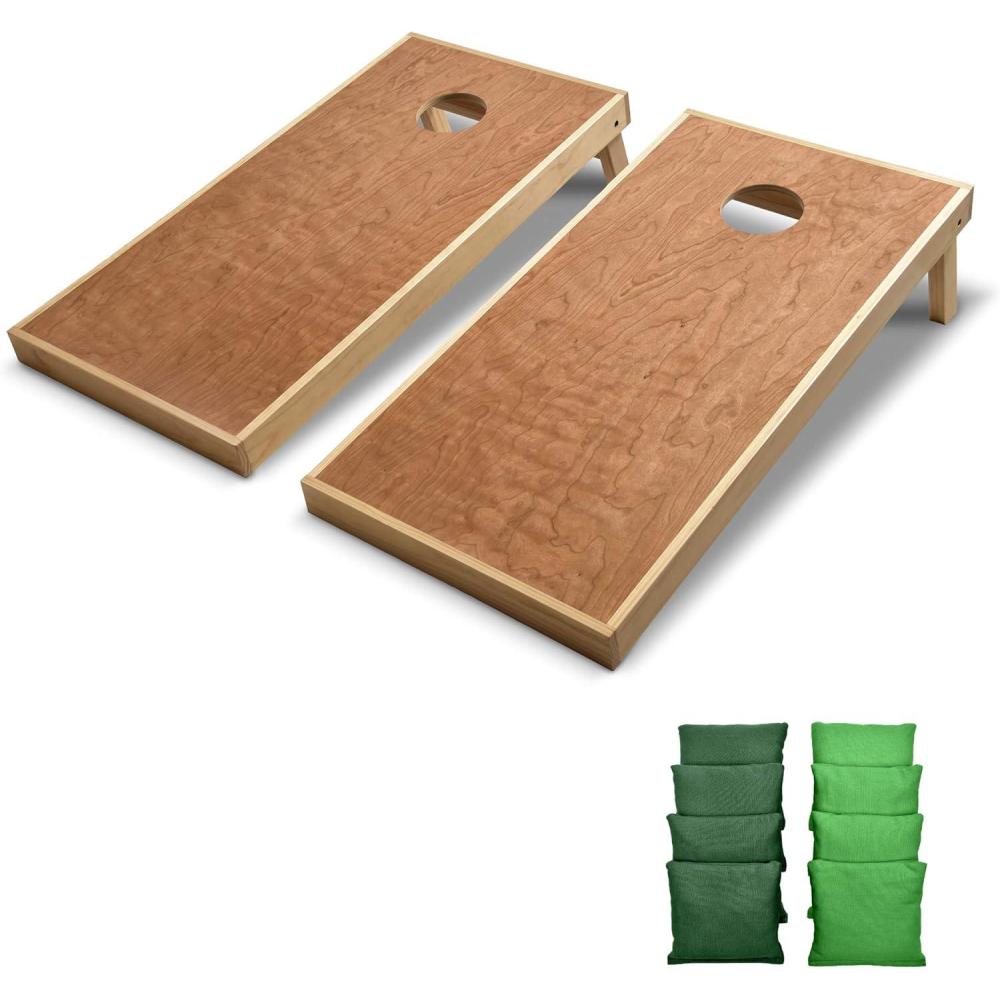 imageGoSports 4 ft x 2 ft Commercial Grade Cornhole Boards Set Natural Wood Cornhole Boards Choose From Different Bean Bag Color CombinationsDark Green Bright Green