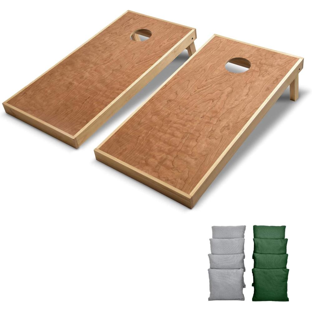 imageGoSports 4 ft x 2 ft Commercial Grade Cornhole Boards Set Natural Wood Cornhole Boards Choose From Different Bean Bag Color CombinationsDark Green Gray