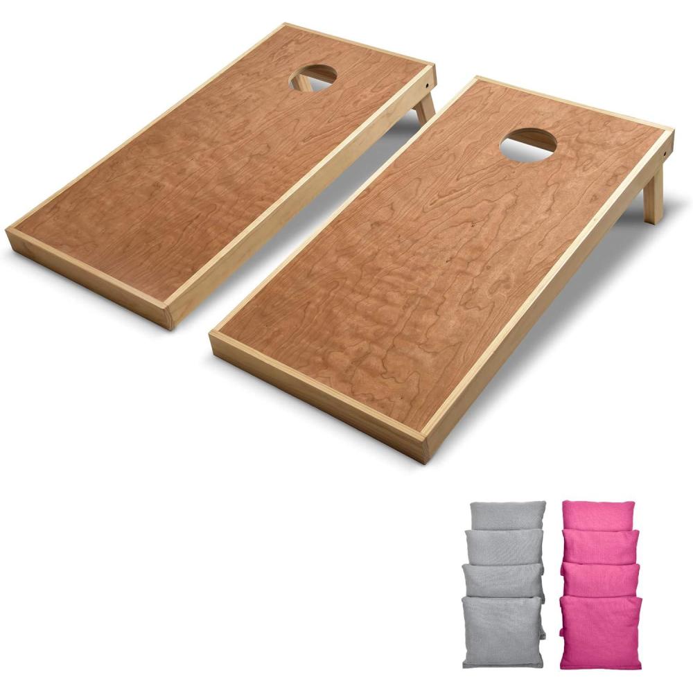 imageGoSports 4 ft x 2 ft Commercial Grade Cornhole Boards Set Natural Wood Cornhole Boards Choose From Different Bean Bag Color CombinationsPink Gray