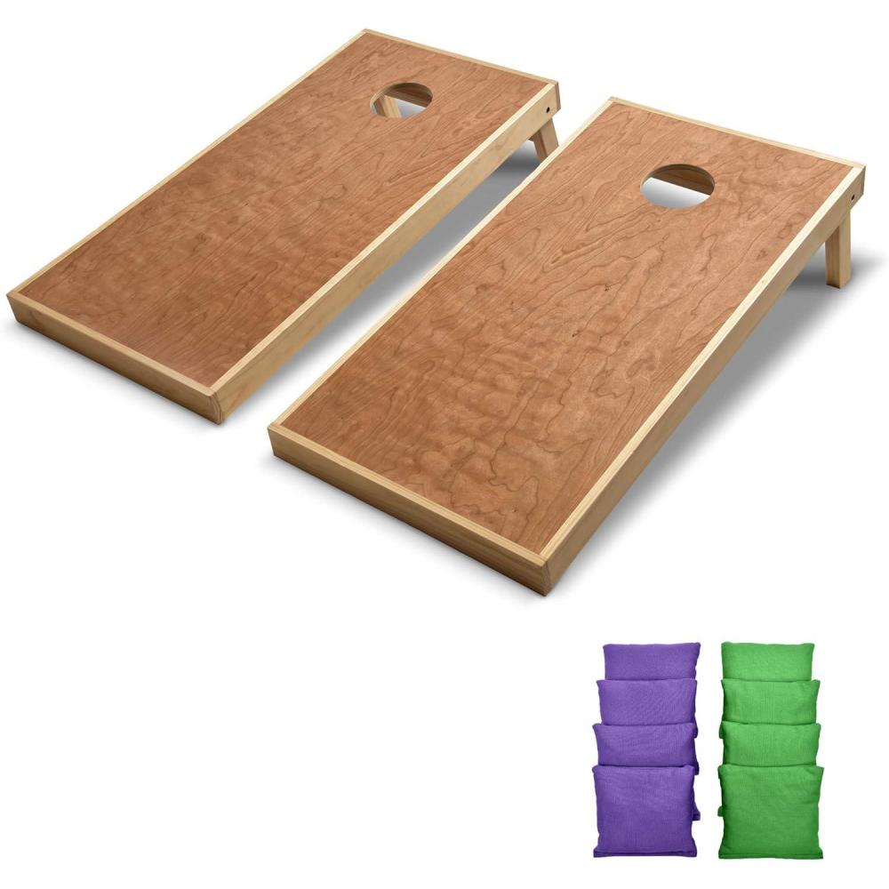 imageGoSports 4 ft x 2 ft Commercial Grade Cornhole Boards Set Natural Wood Cornhole Boards Choose From Different Bean Bag Color CombinationsPurple Bright Green