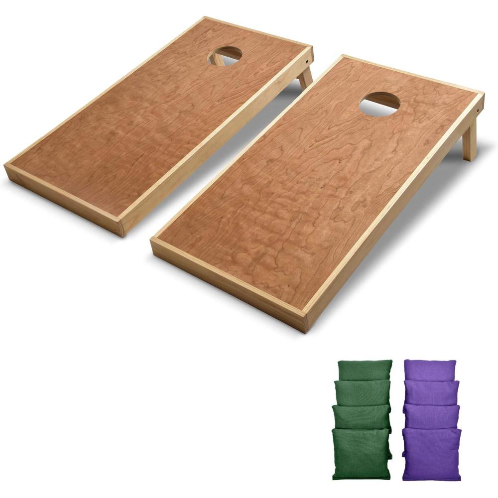 imageGoSports 4 ft x 2 ft Commercial Grade Cornhole Boards Set  Natural Wood Cornhole Boards Choose From Different Bean Bag Color CombinationsPurple  Dark Green