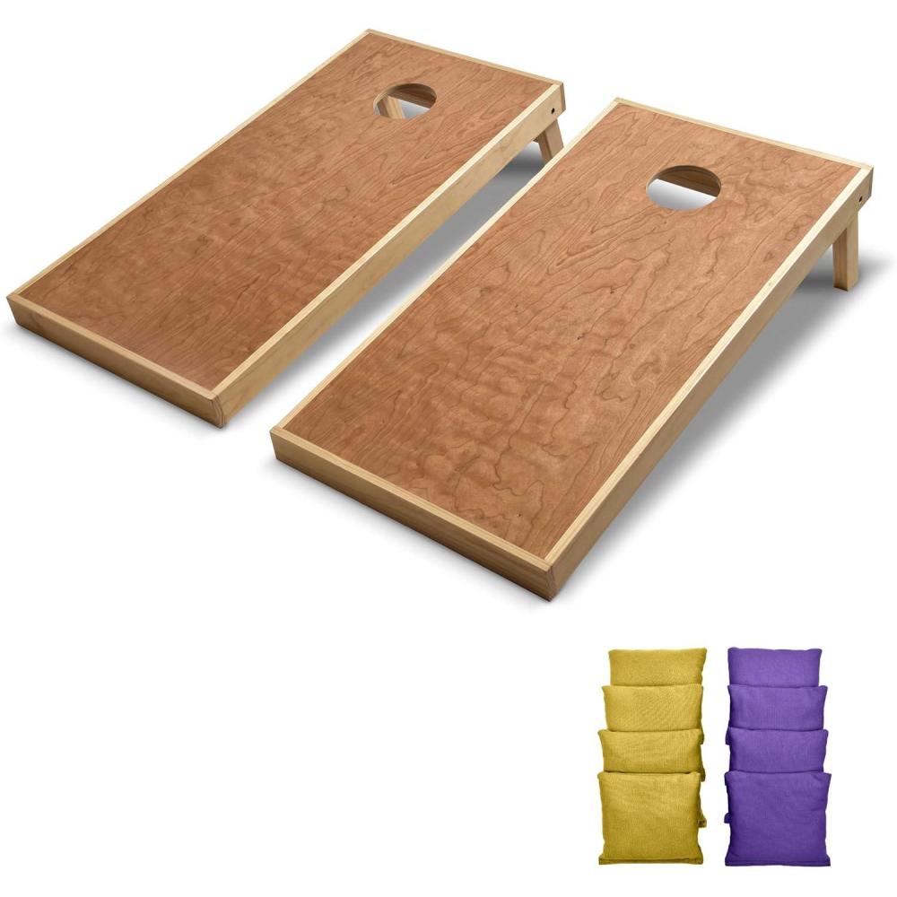 imageGoSports 4 ft x 2 ft Commercial Grade Cornhole Boards Set  Natural Wood Cornhole Boards Choose From Different Bean Bag Color CombinationsPurple  Gold