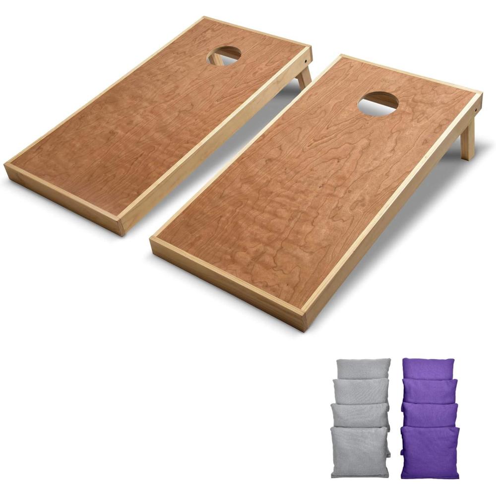 imageGoSports 4 ft x 2 ft Commercial Grade Cornhole Boards Set  Natural Wood Cornhole Boards Choose From Different Bean Bag Color CombinationsPurple  Gray