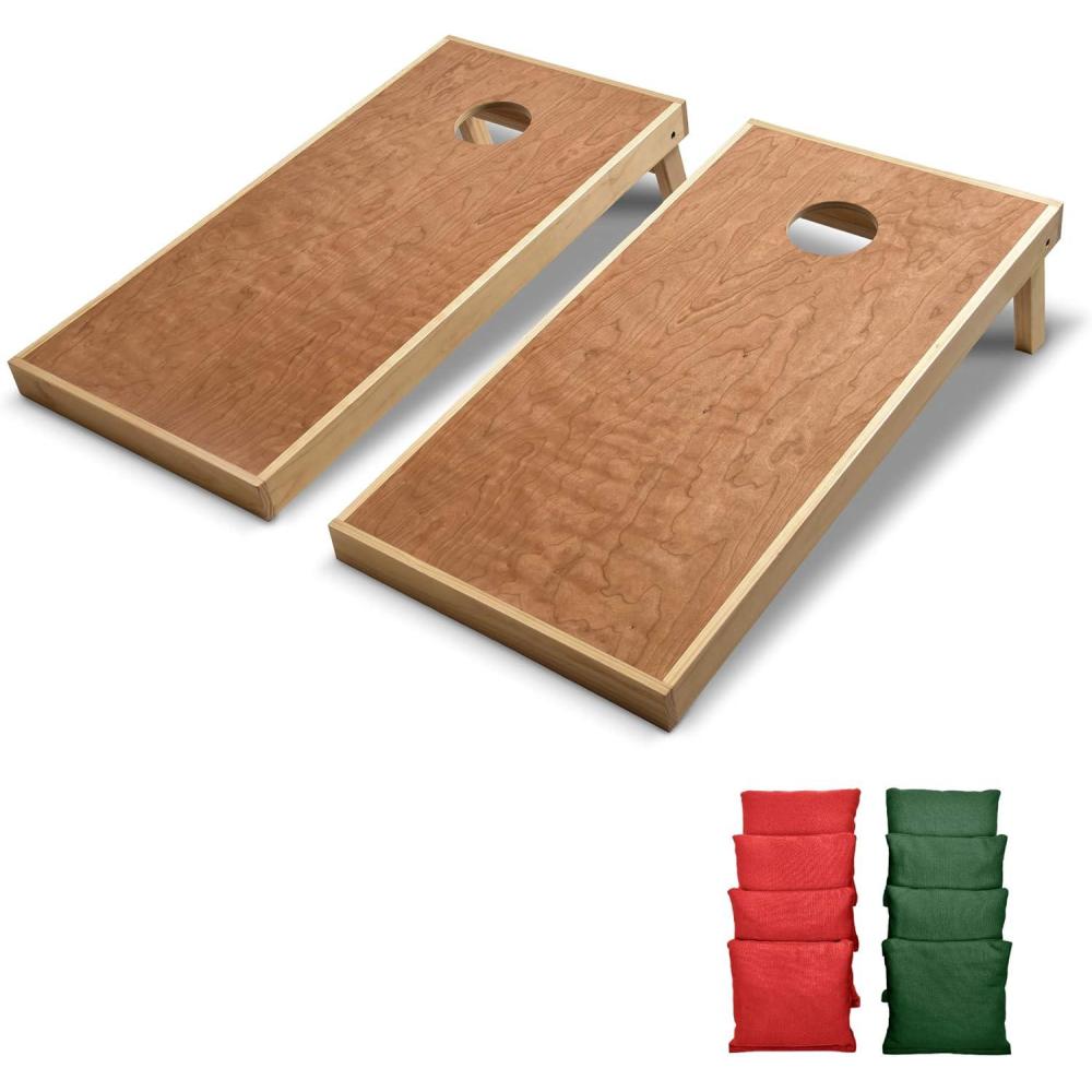 imageGoSports 4 ft x 2 ft Commercial Grade Cornhole Boards Set  Natural Wood Cornhole Boards Choose From Different Bean Bag Color CombinationsRed  Dark Green