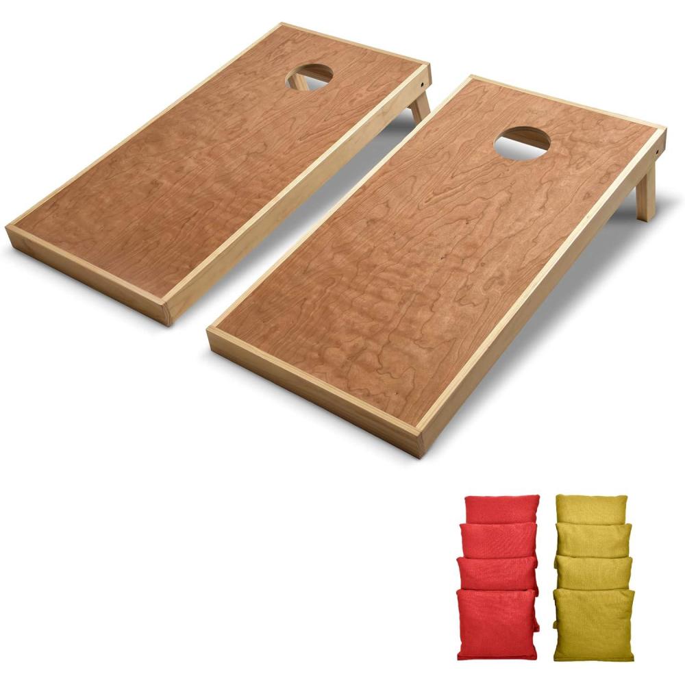 imageGoSports 4 ft x 2 ft Commercial Grade Cornhole Boards Set  Natural Wood Cornhole Boards Choose From Different Bean Bag Color CombinationsRed  Gold