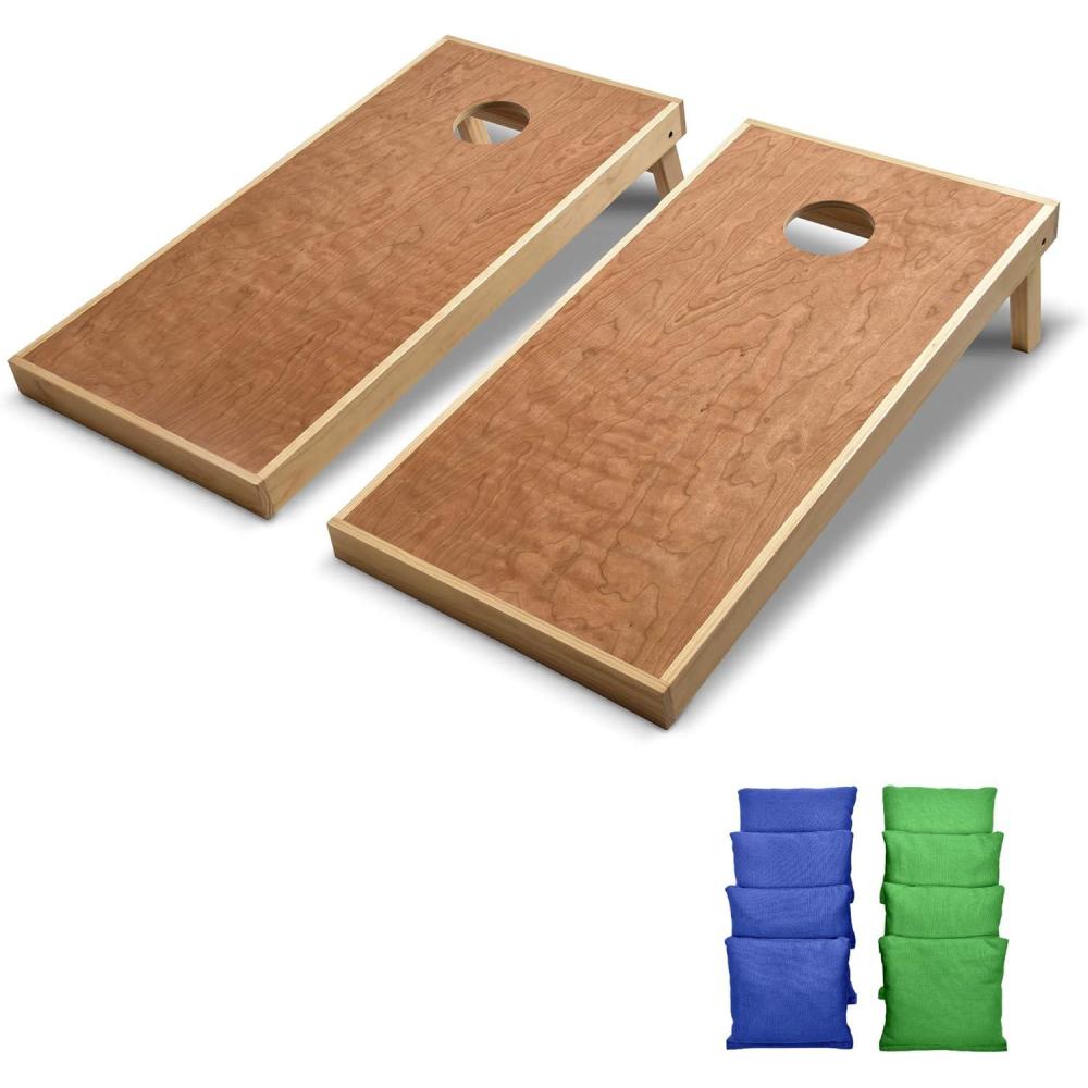 imageGoSports 4 ft x 2 ft Commercial Grade Cornhole Boards Set  Natural Wood Cornhole Boards Choose From Different Bean Bag Color CombinationsRoyal Blue  Bright Green