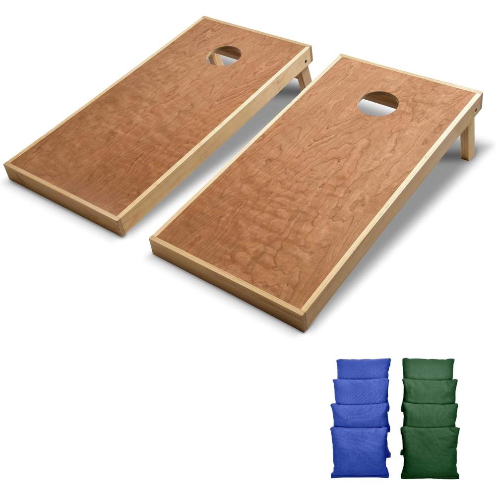 imageGoSports 4 ft x 2 ft Commercial Grade Cornhole Boards Set  Natural Wood Cornhole Boards Choose From Different Bean Bag Color CombinationsRoyal Blue  Dark Green