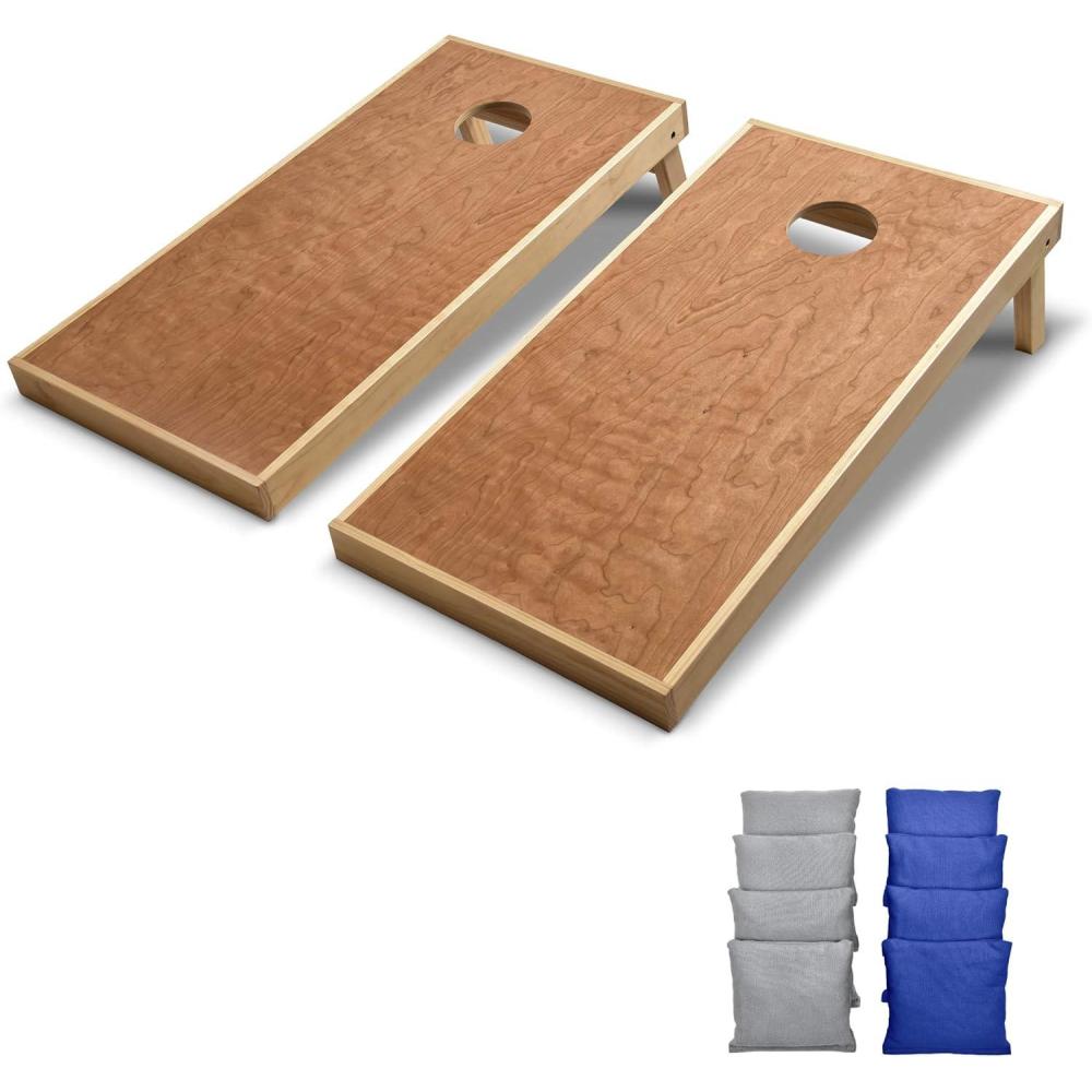 imageGoSports 4 ft x 2 ft Commercial Grade Cornhole Boards Set  Natural Wood Cornhole Boards Choose From Different Bean Bag Color CombinationsRoyal Blue  Gray