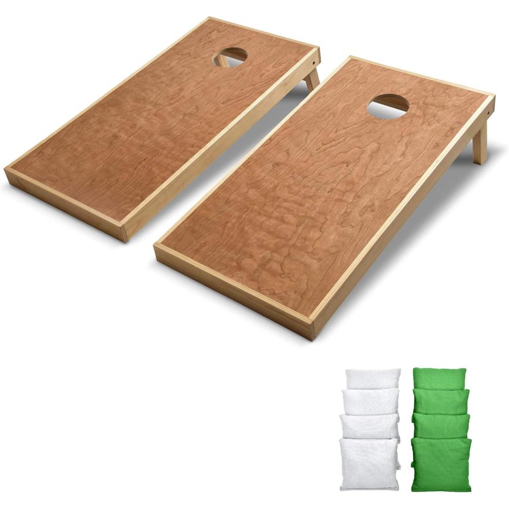 imageGoSports 4 ft x 2 ft Commercial Grade Cornhole Boards Set  Natural Wood Cornhole Boards Choose From Different Bean Bag Color CombinationsWhite  Bright Green