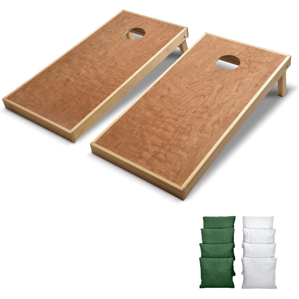 imageGoSports 4 ft x 2 ft Commercial Grade Cornhole Boards Set  Natural Wood Cornhole Boards Choose From Different Bean Bag Color CombinationsWhite  Dark Green