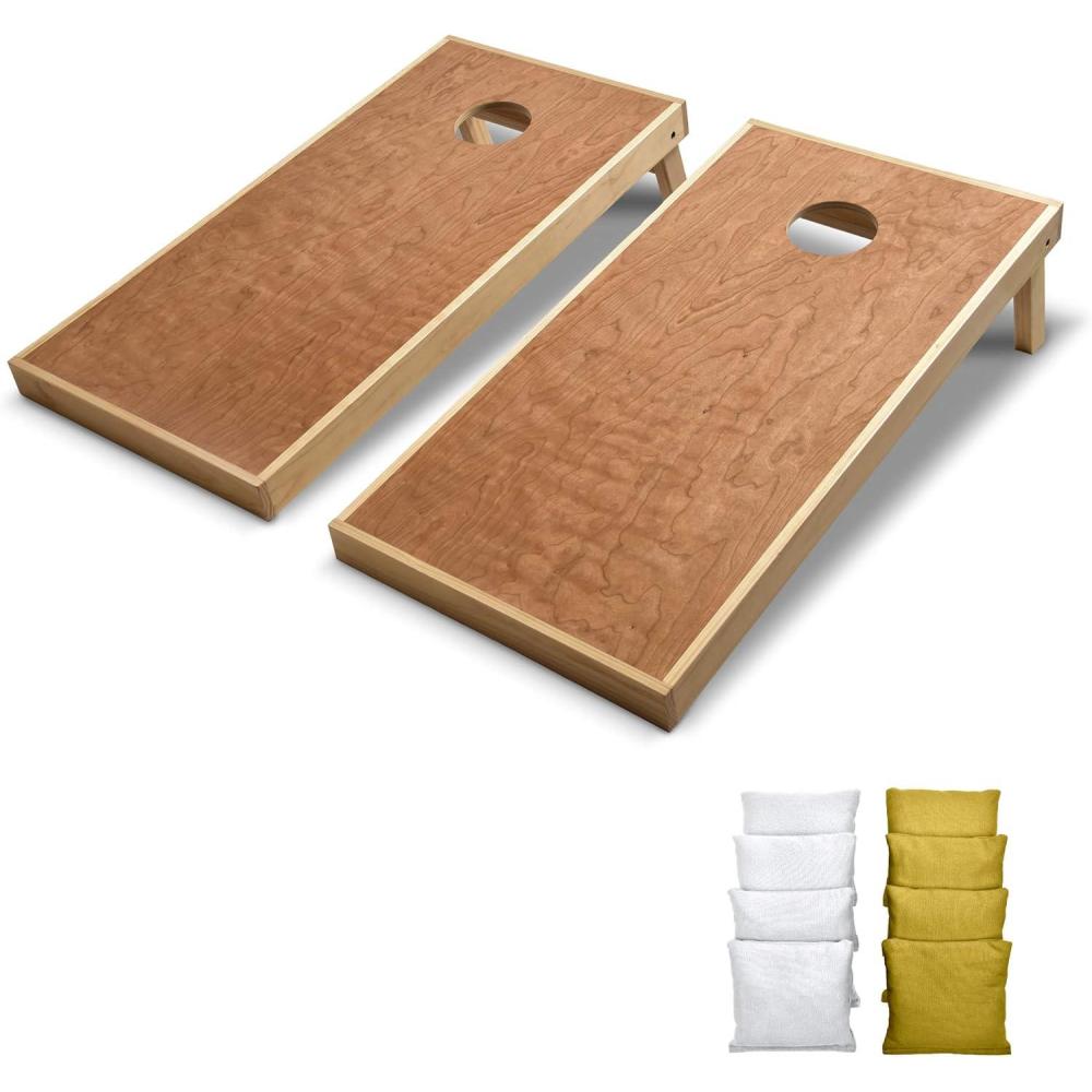 imageGoSports 4 ft x 2 ft Commercial Grade Cornhole Boards Set  Natural Wood Cornhole Boards Choose From Different Bean Bag Color CombinationsWhite  Gold