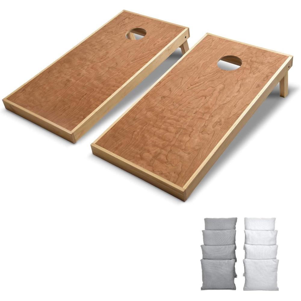 imageGoSports 4 ft x 2 ft Commercial Grade Cornhole Boards Set  Natural Wood Cornhole Boards Choose From Different Bean Bag Color CombinationsWhite  Gray
