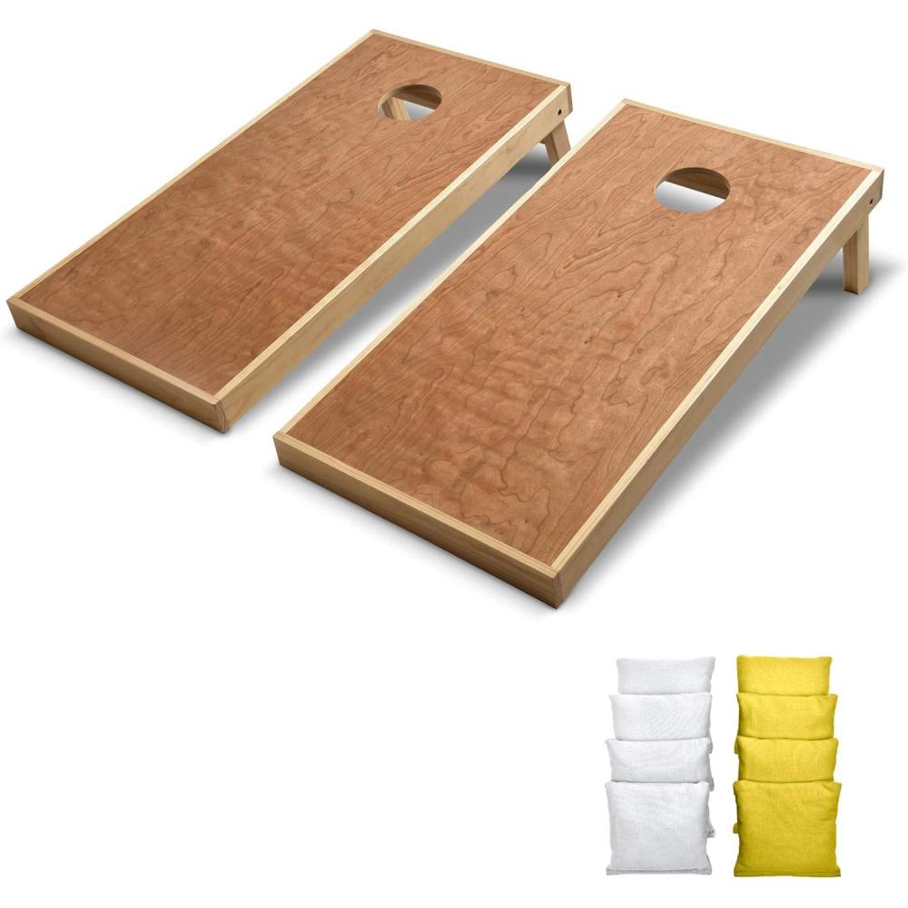 imageGoSports 4 ft x 2 ft Commercial Grade Cornhole Boards Set  Natural Wood Cornhole Boards Choose From Different Bean Bag Color CombinationsWhite  Yellow