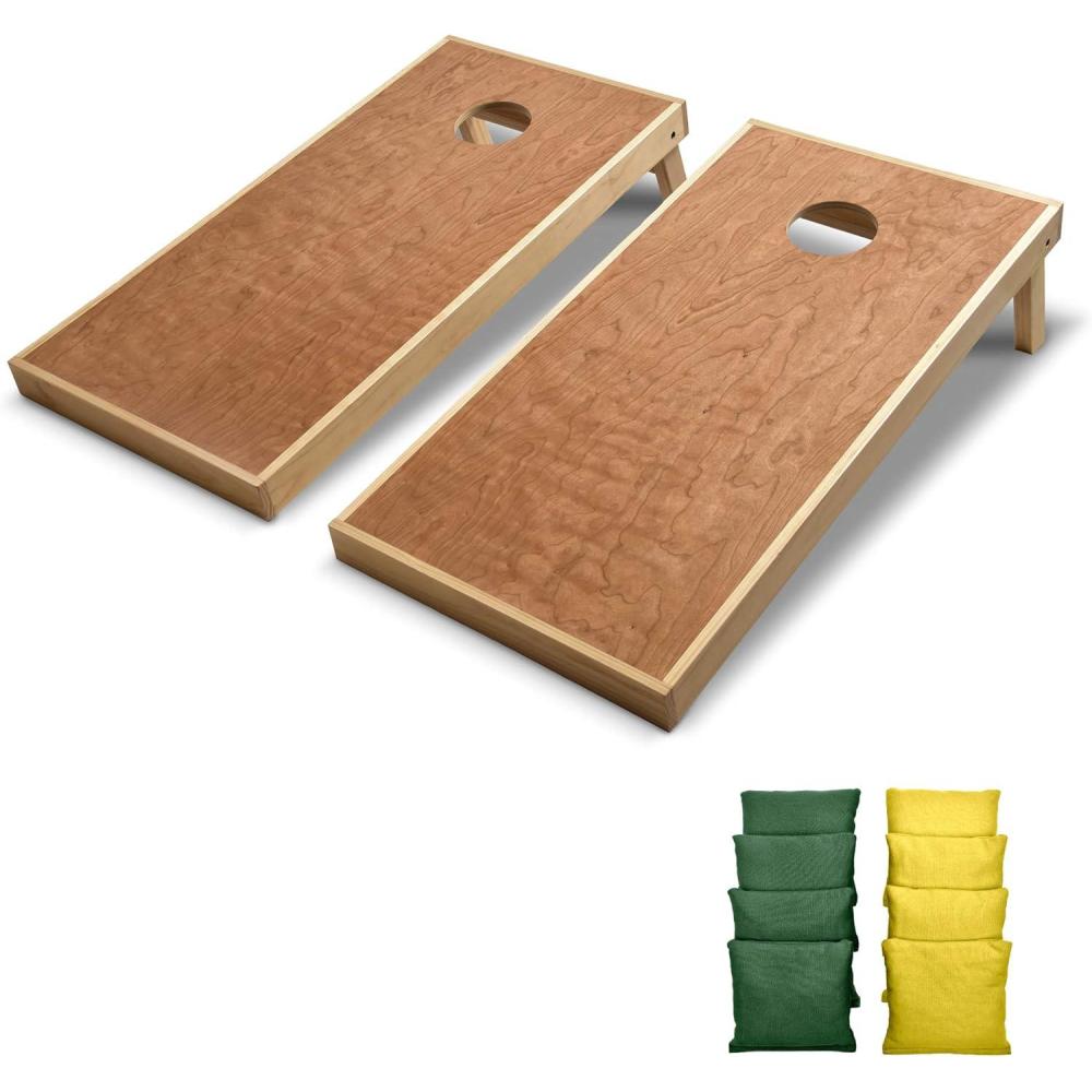 imageGoSports 4 ft x 2 ft Commercial Grade Cornhole Boards Set  Natural Wood Cornhole Boards Choose From Different Bean Bag Color CombinationsYellow  Dark Green