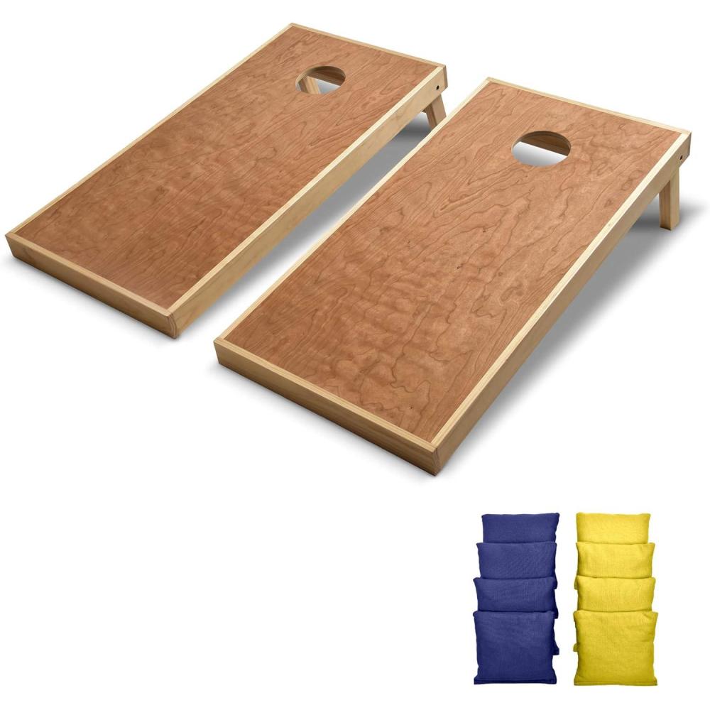imageGoSports 4 ft x 2 ft Commercial Grade Cornhole Boards Set  Natural Wood Cornhole Boards Choose From Different Bean Bag Color CombinationsYellow  Navy Blue