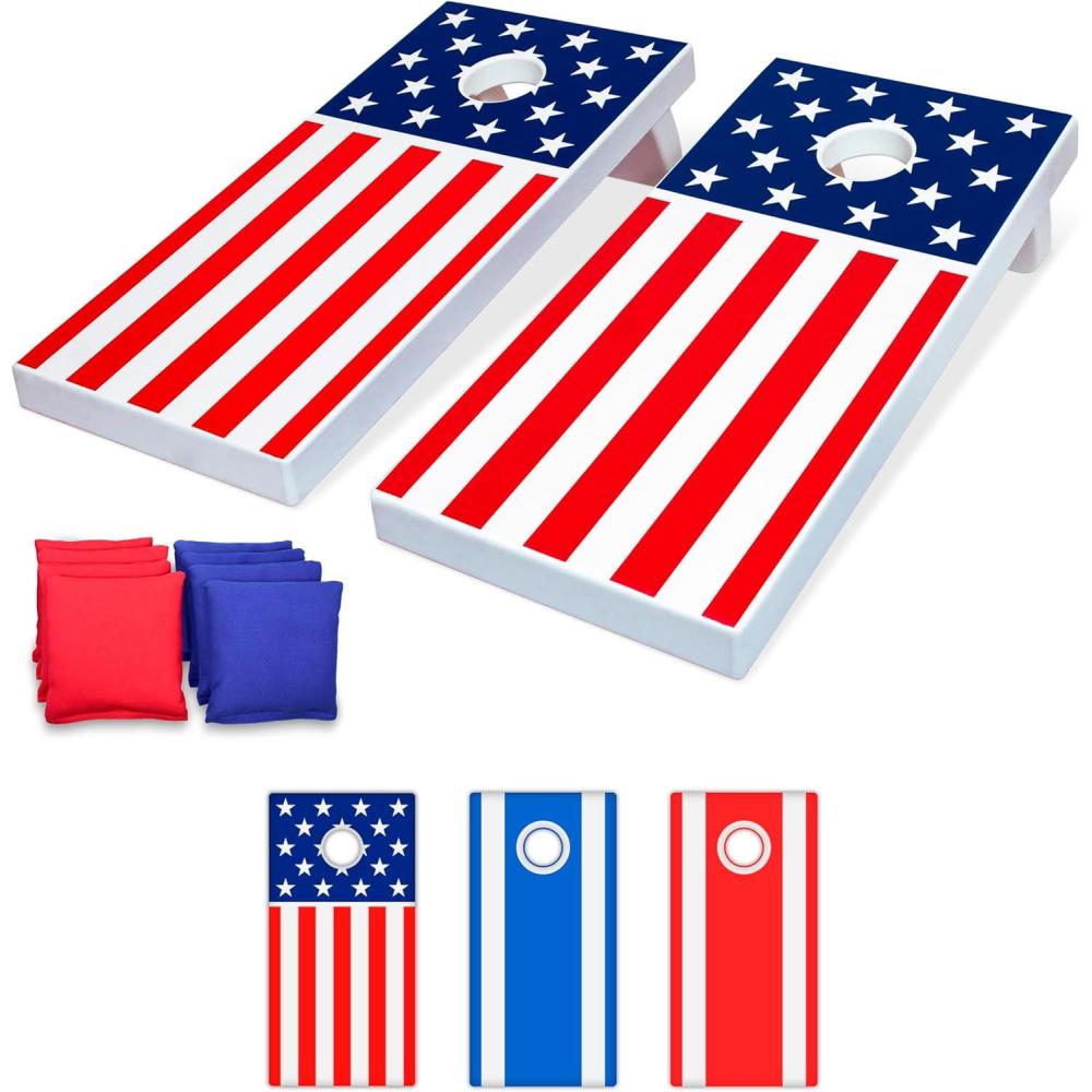 imageGoSports 4 x 2 ft All Weather Cornhole Boards  American Flag Red or Blue  Game Set Includes 8 Bean Bags ampamp RulesAmerica