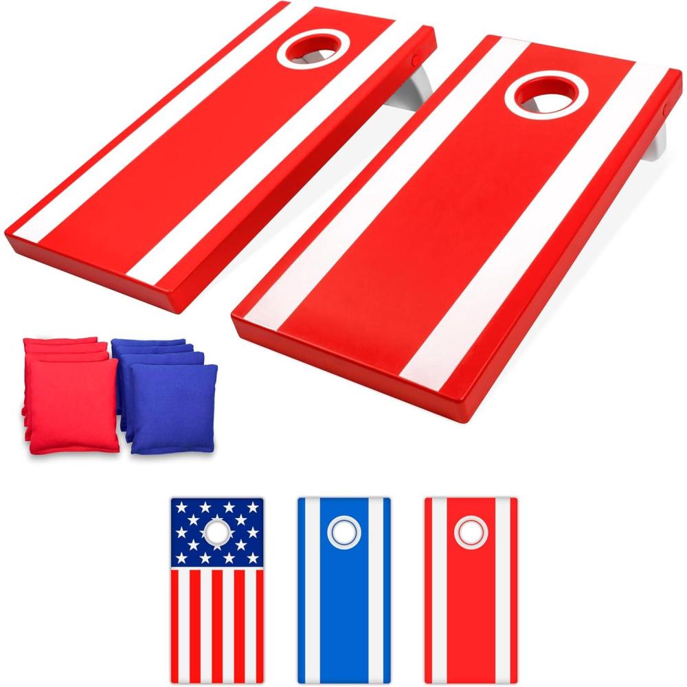 imageGoSports 4 x 2 ft All Weather Cornhole Boards  American Flag Red or Blue  Game Set Includes 8 Bean Bags ampamp RulesRed Edition
