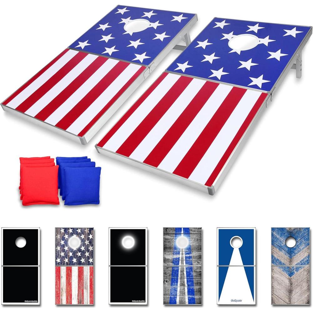 imageGoSports 4 x 2 ft Aluminum Cornhole Game Sets  Choose LED Lights or Standard  Set Includes 2 Foldable Regulation Size Boards 8 Bean Bags ampamp RulesAmerica