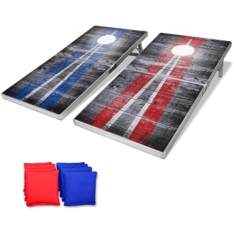 imageGoSports 4 x 2 ft Aluminum Cornhole Game Sets  Choose LED Lights or Standard  Set Includes 2 Foldable Regulation Size Boards 8 Bean Bags ampamp RulesLED Rustic