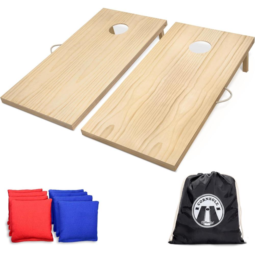 imageGoSports 4 x 2 ft Classic Wooden Cornhole Board Set  Portable Bean Bag Toss Game for Adults ampamp Family  Includes Set of 8 Bean Bags with Tote Bag