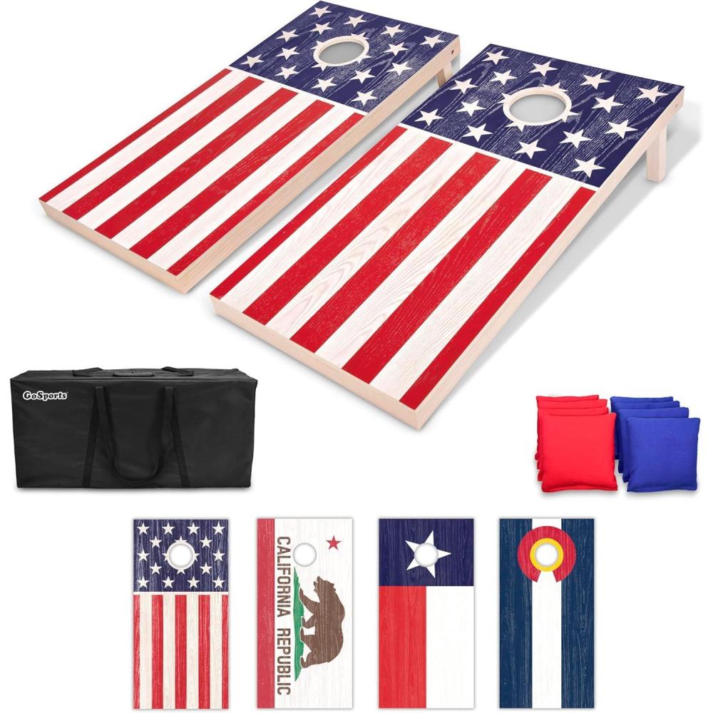 imageGoSports 4 x 2 ft Flag Series Wood Cornhole Sets  American Flag or State Flags  Includes 2 Regulation Size Boards 8 Bean Bags Carrying Case and RulesAmerican Flag