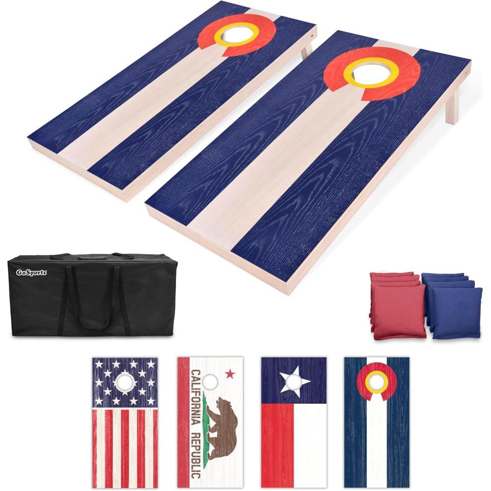 imageGoSports 4 x 2 ft Flag Series Wood Cornhole Sets  American Flag or State Flags  Includes 2 Regulation Size Boards 8 Bean Bags Carrying Case and RulesColorado Flag