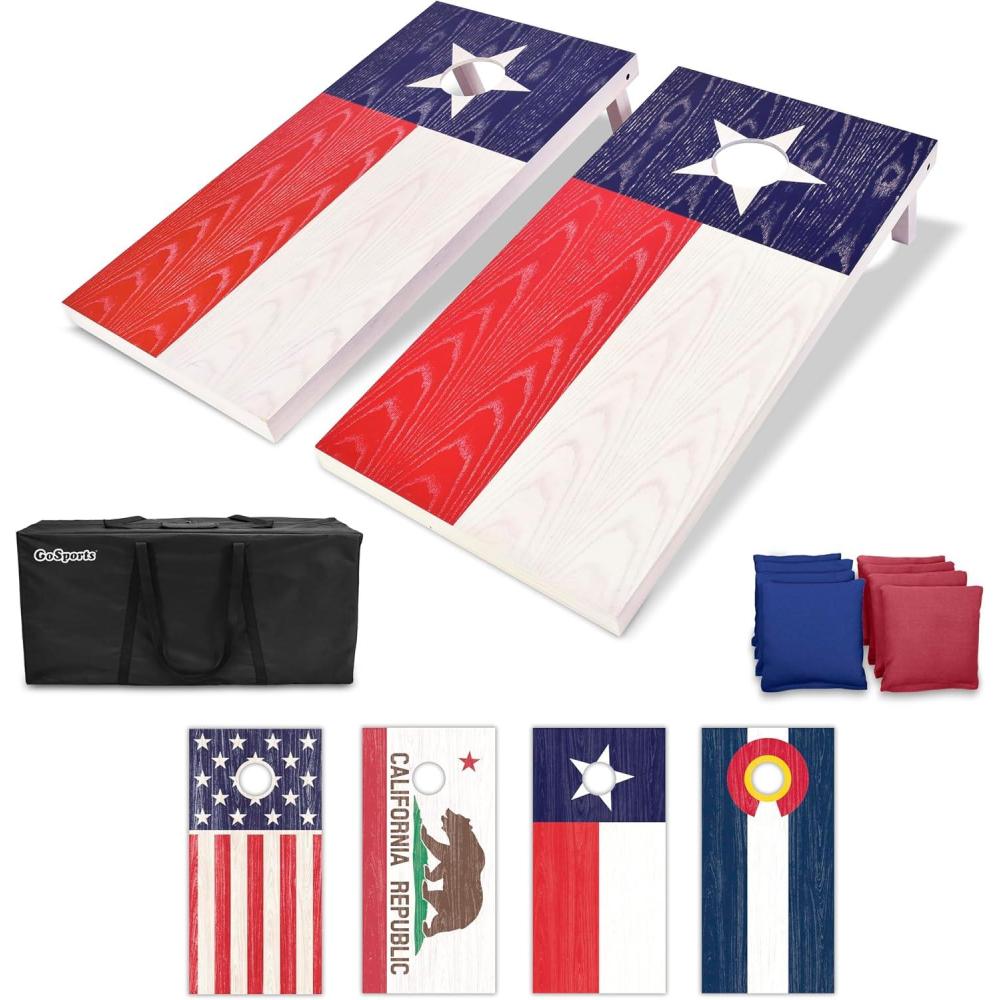imageGoSports 4 x 2 ft Flag Series Wood Cornhole Sets  American Flag or State Flags  Includes 2 Regulation Size Boards 8 Bean Bags Carrying Case and RulesTexas Flag