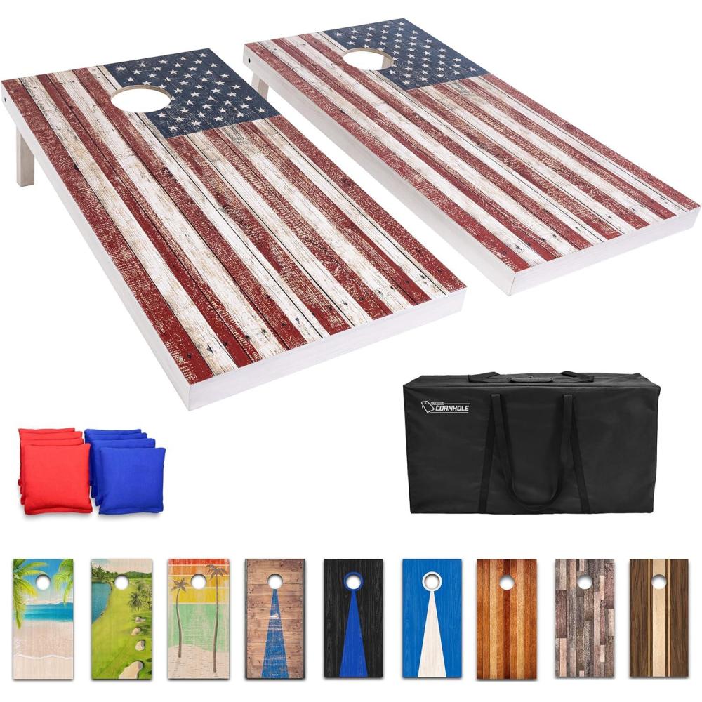 imageGoSports 4 x 2 ft Regulation Size Wood Cornhole Boards  10 Vintage Wood Designs Choose Your StyleAmerican Flag