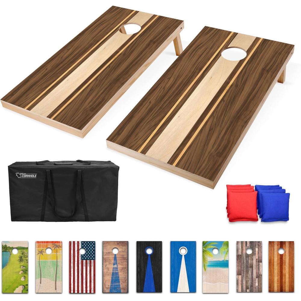 imageGoSports 4 x 2 ft Regulation Size Wood Cornhole Boards  10 Vintage Wood Designs Choose Your StyleWalnut